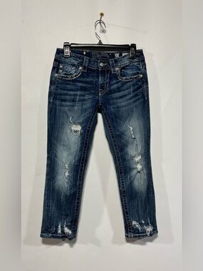 Miss Me Blue Distressed Cropped Jeans Size 27 Inseam 22 1/2”